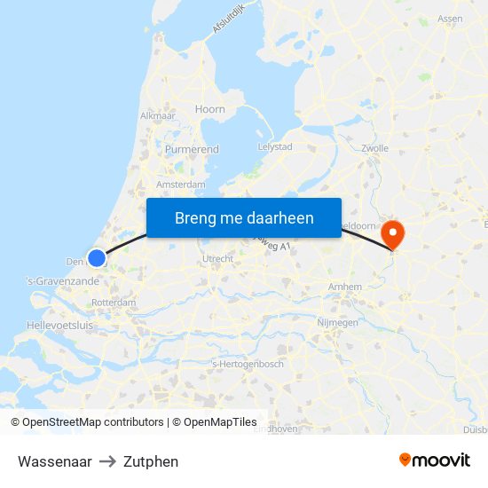 Wassenaar to Zutphen map