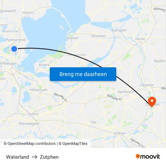 Waterland to Zutphen map