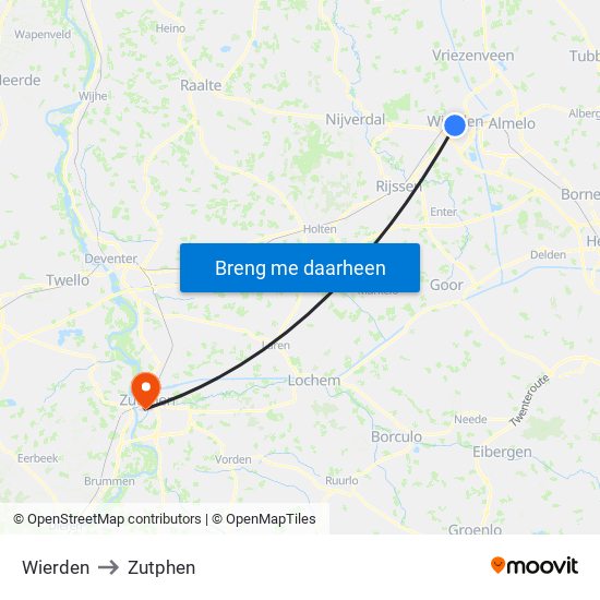 Wierden to Zutphen map