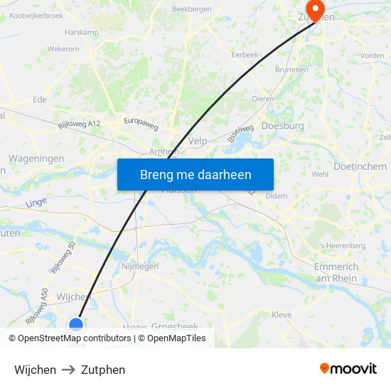 Wijchen to Zutphen map