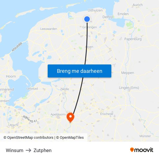 Winsum to Zutphen map