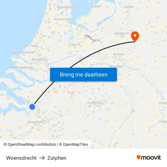 Woensdrecht to Zutphen map