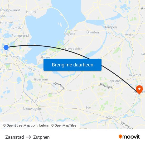 Zaanstad to Zutphen map