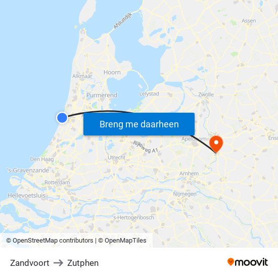 Zandvoort to Zutphen map