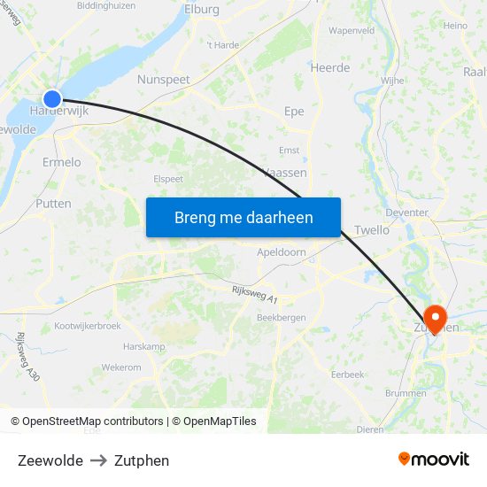 Zeewolde to Zutphen map