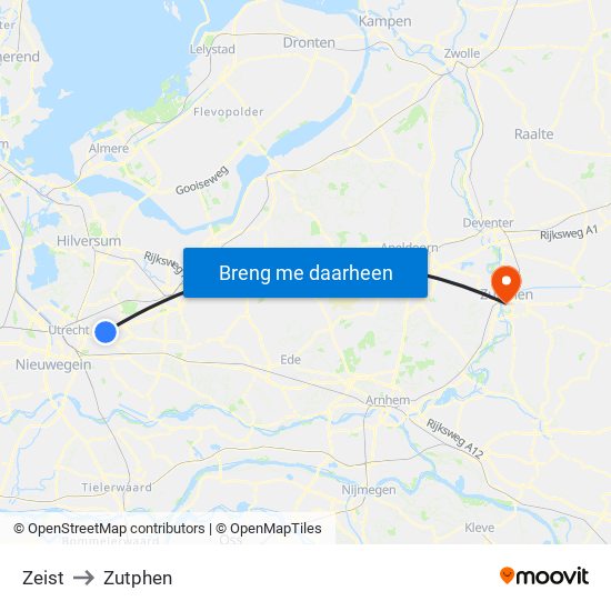 Zeist to Zutphen map