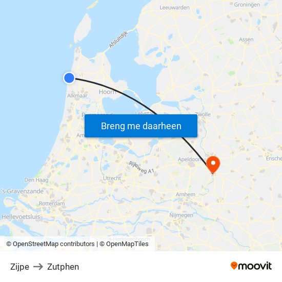 Zijpe to Zutphen map