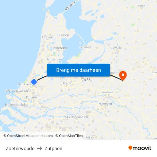 Zoeterwoude to Zutphen map