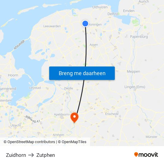 Zuidhorn to Zutphen map