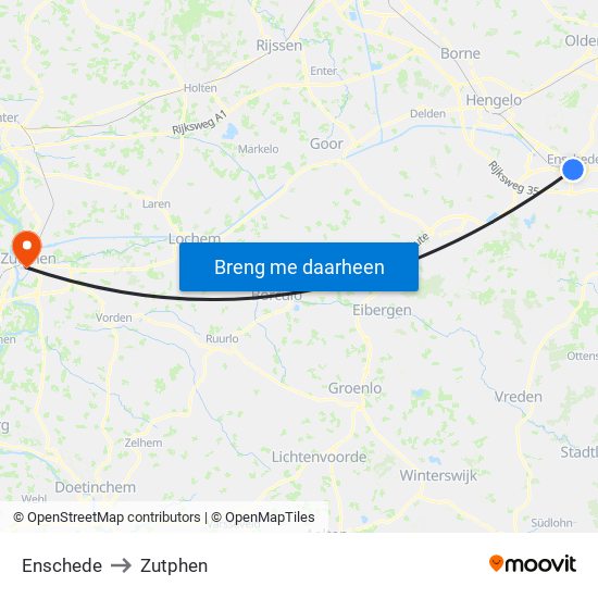 Enschede to Zutphen map