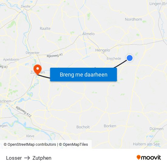 Losser to Zutphen map