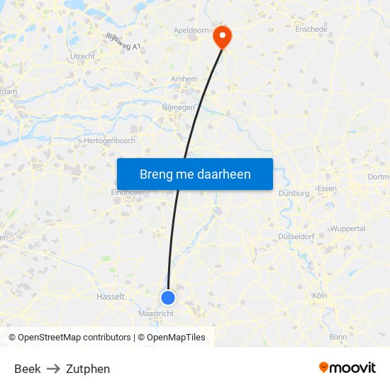 Beek to Zutphen map