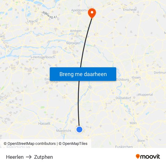 Heerlen to Zutphen map
