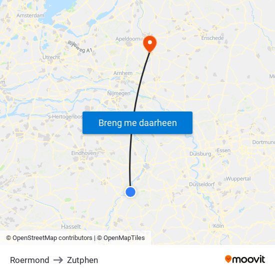 Roermond to Zutphen map