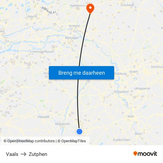 Vaals to Zutphen map
