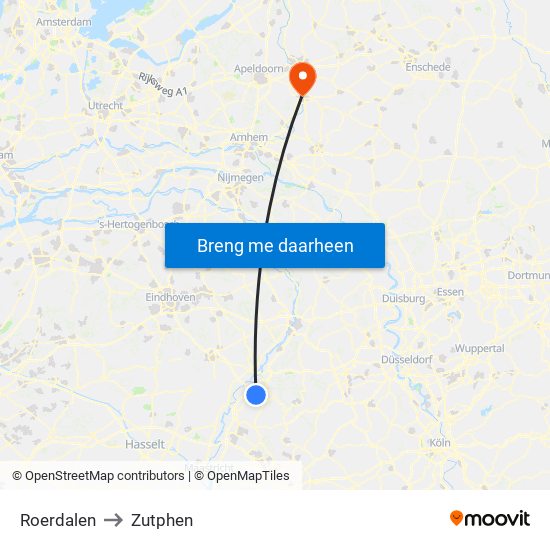 Roerdalen to Zutphen map