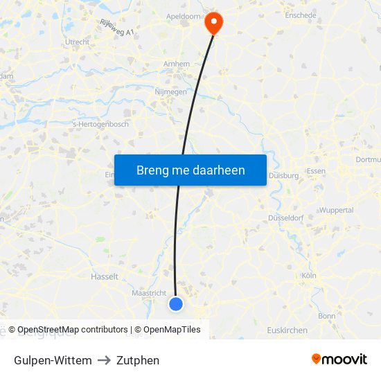 Gulpen-Wittem to Zutphen map