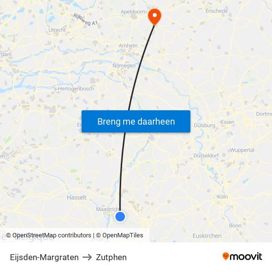 Eijsden-Margraten to Zutphen map