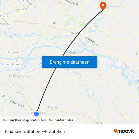 Eindhoven, Station to Zutphen map