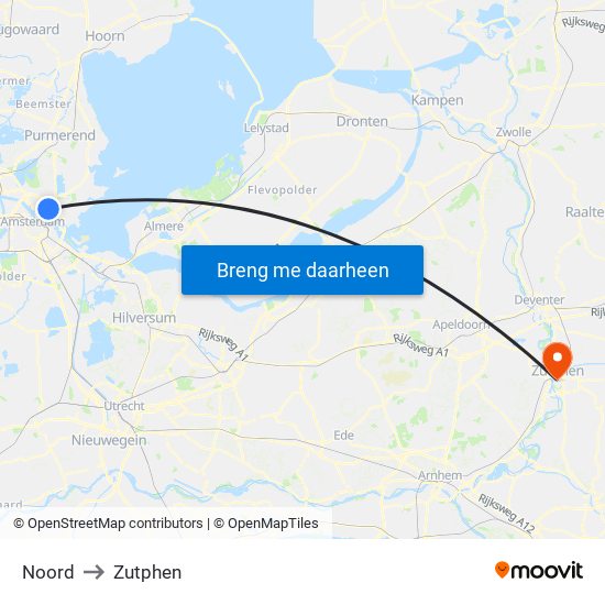 Noord to Zutphen map