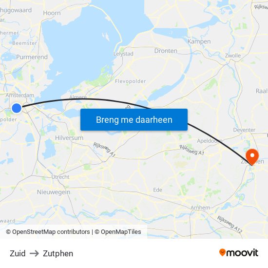 Zuid to Zutphen map