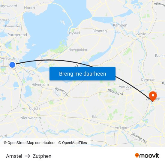 Amstel to Zutphen map