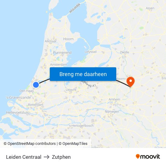 Leiden Centraal to Zutphen map