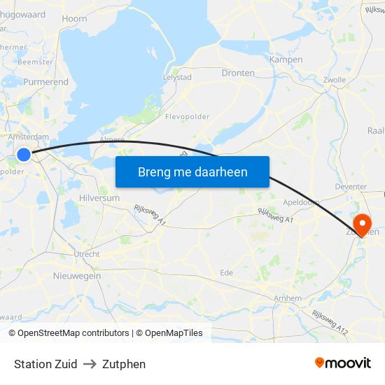 Station Zuid to Zutphen map