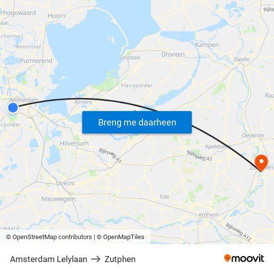 Amsterdam Lelylaan to Zutphen map