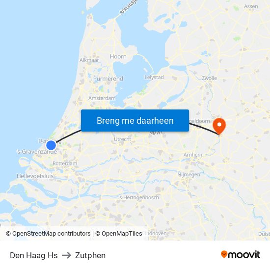 Den Haag Hs to Zutphen map