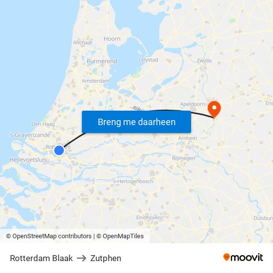 Rotterdam Blaak to Zutphen map