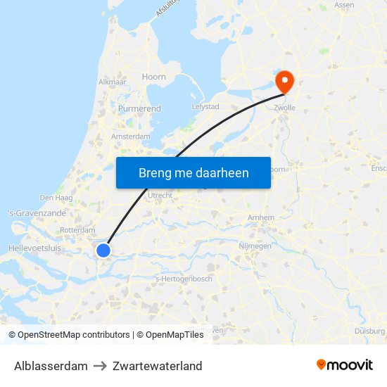 Alblasserdam to Zwartewaterland map