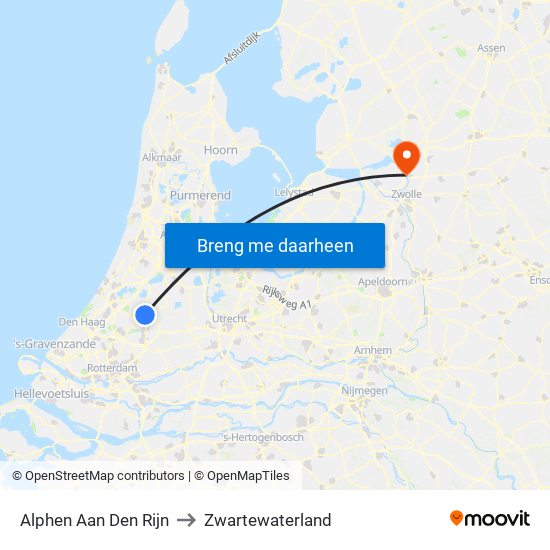 Alphen Aan Den Rijn to Zwartewaterland map