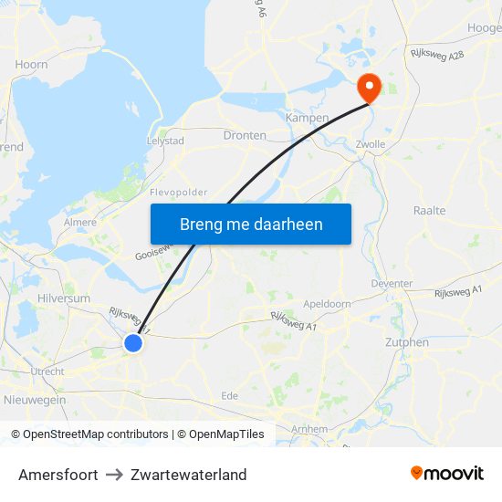 Amersfoort to Zwartewaterland map