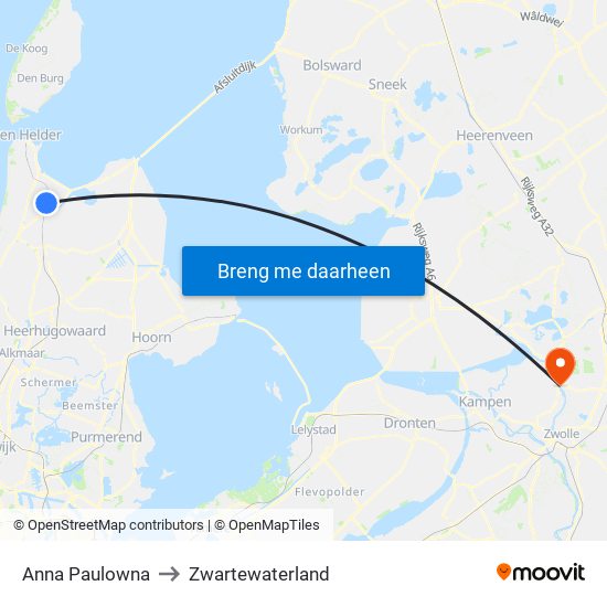Anna Paulowna to Zwartewaterland map