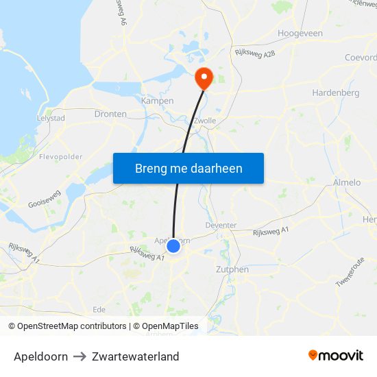 Apeldoorn to Zwartewaterland map