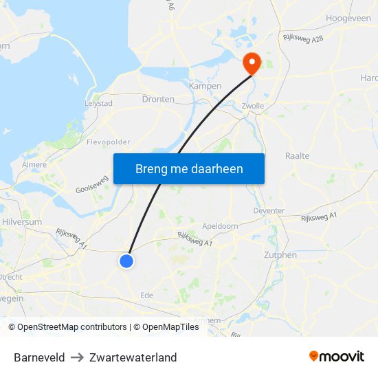 Barneveld to Zwartewaterland map