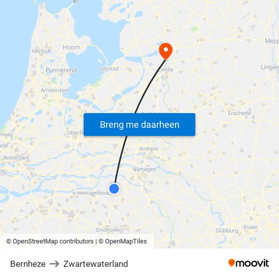Bernheze to Zwartewaterland map