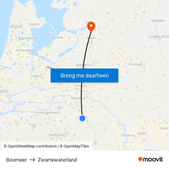 Boxmeer to Zwartewaterland map