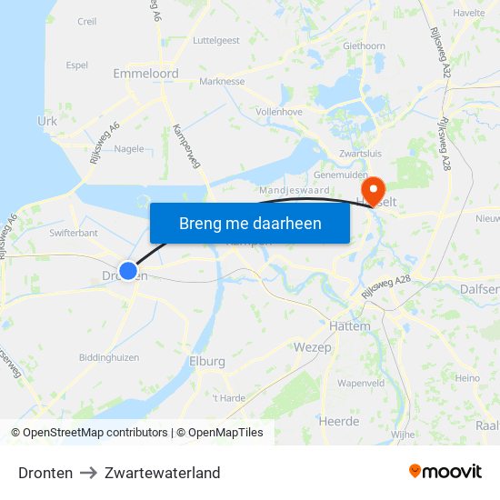 Dronten to Zwartewaterland map