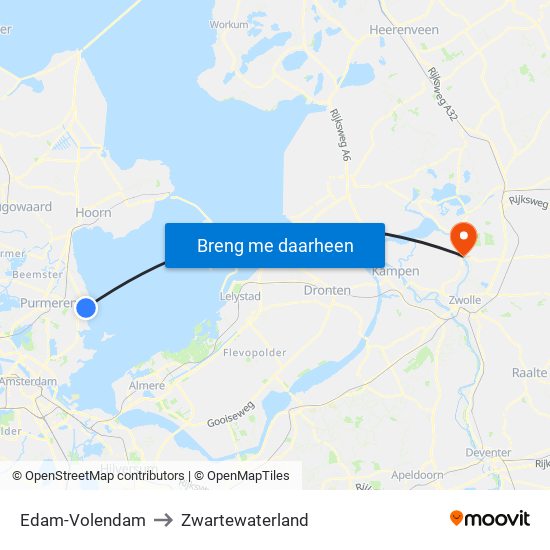 Edam-Volendam to Zwartewaterland map