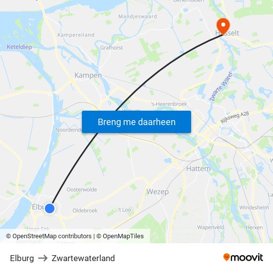 Elburg to Zwartewaterland map