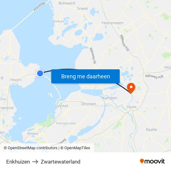 Enkhuizen to Zwartewaterland map