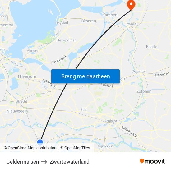 Geldermalsen to Zwartewaterland map