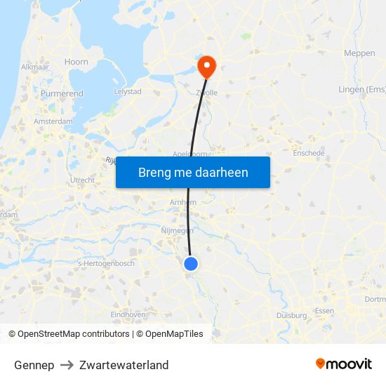 Gennep to Zwartewaterland map
