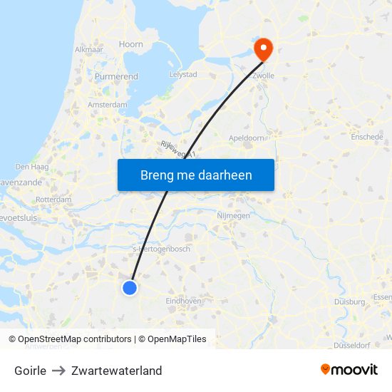 Goirle to Zwartewaterland map