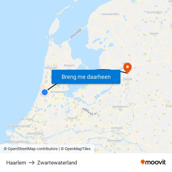 Haarlem to Zwartewaterland map