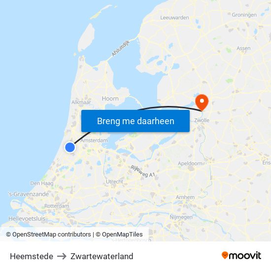 Heemstede to Zwartewaterland map