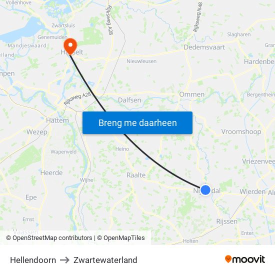 Hellendoorn to Zwartewaterland map