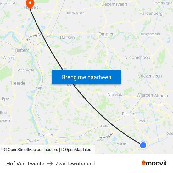 Hof Van Twente to Zwartewaterland map